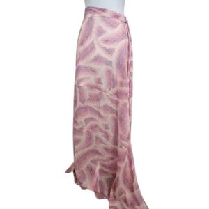 SHOW ME YOUR MUMU Pretty Birdie Feather Print Wrap Maxi Skirt. Pink/purple.Small